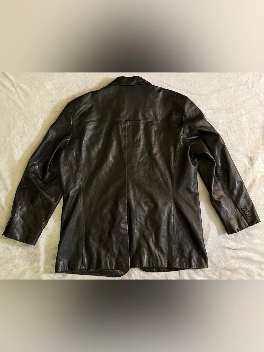 Roundtree & Yorke Men XL Black Leather Blazer Jacket 2-Button Sport Coat Classic